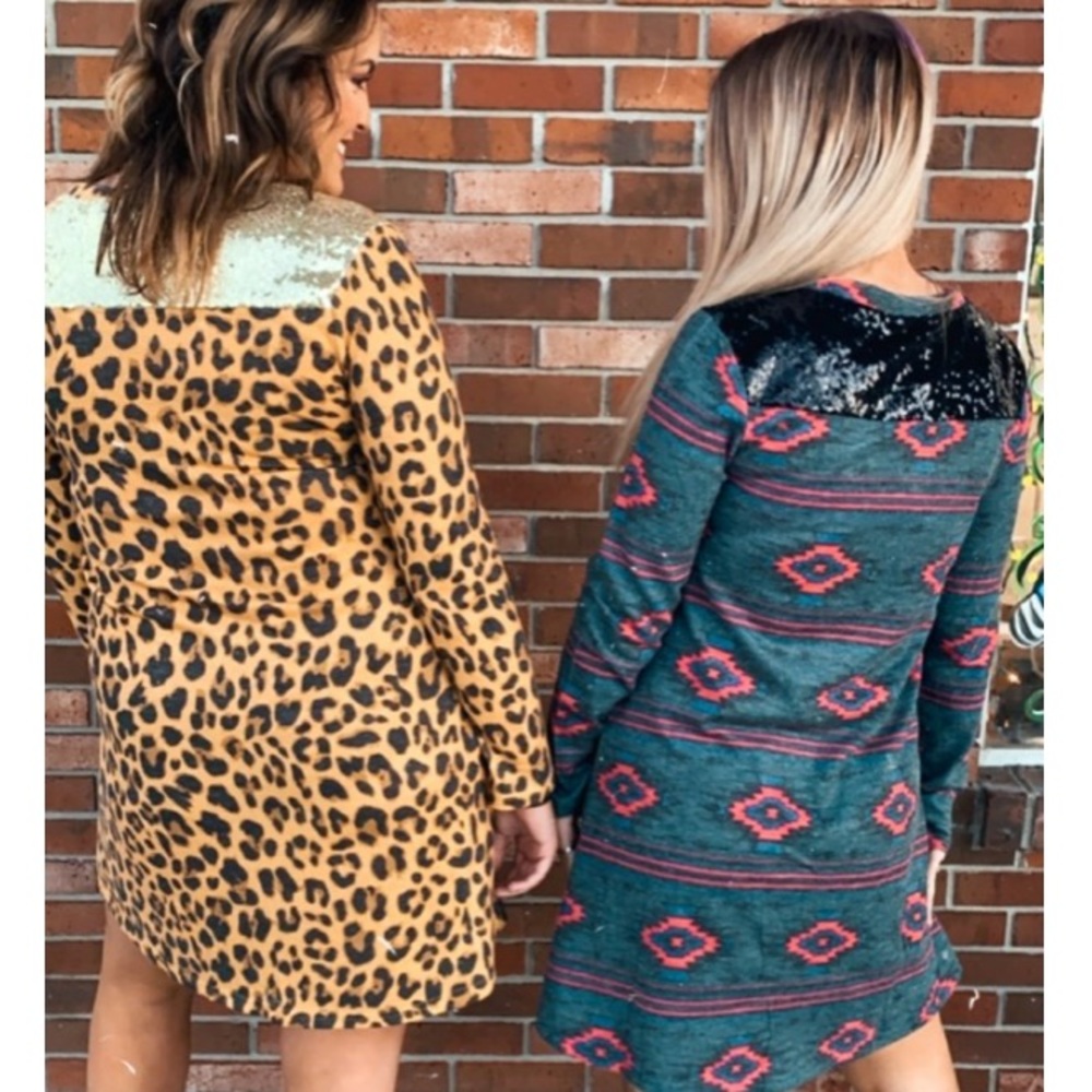 Simply Southern Sequin Shoulder Leo Print Dress - Picture 4 of 11